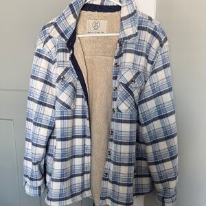 Blue and White Plaid Teddy Jacket